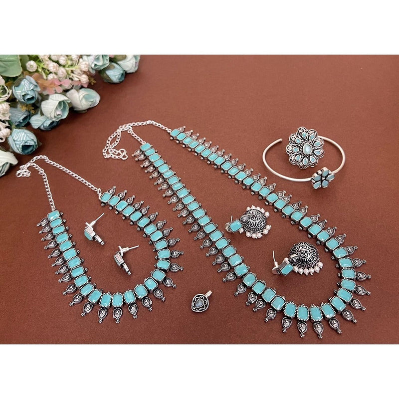 Akruti Collection Oxidised Plated Pota Stone Combo Set