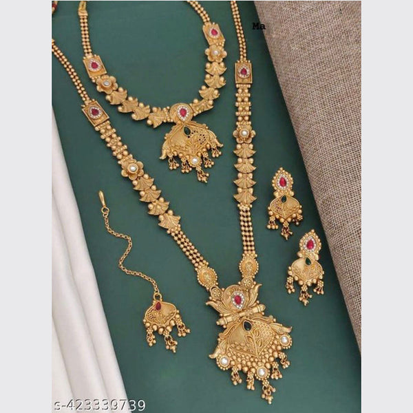 Akruti Collection Gold Plated Pota Stone And Pearls Necklace Set