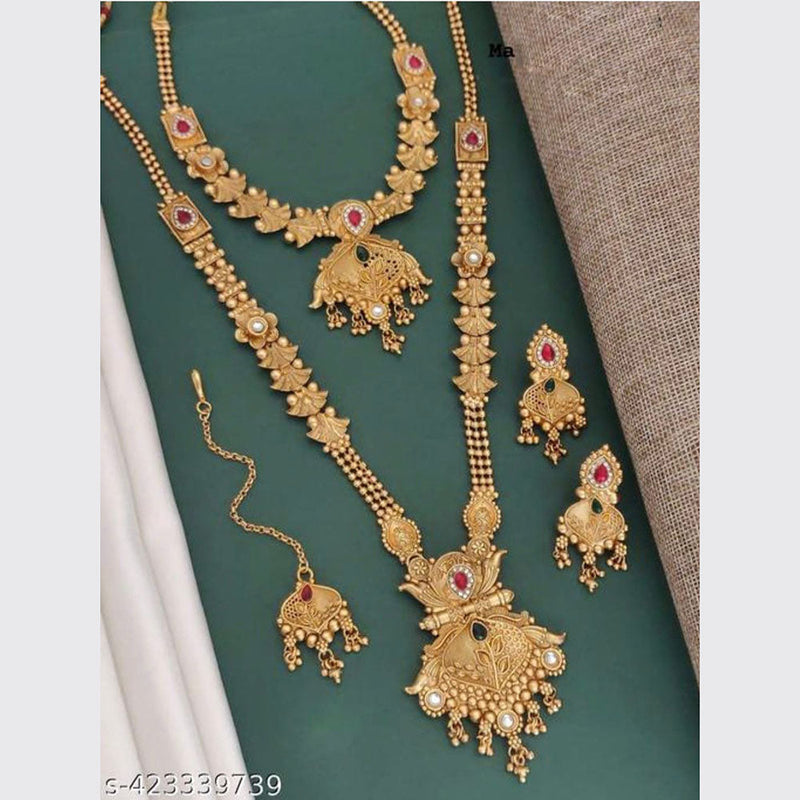 Akruti Collection Gold Plated Pota Stone And Pearls Necklace Set