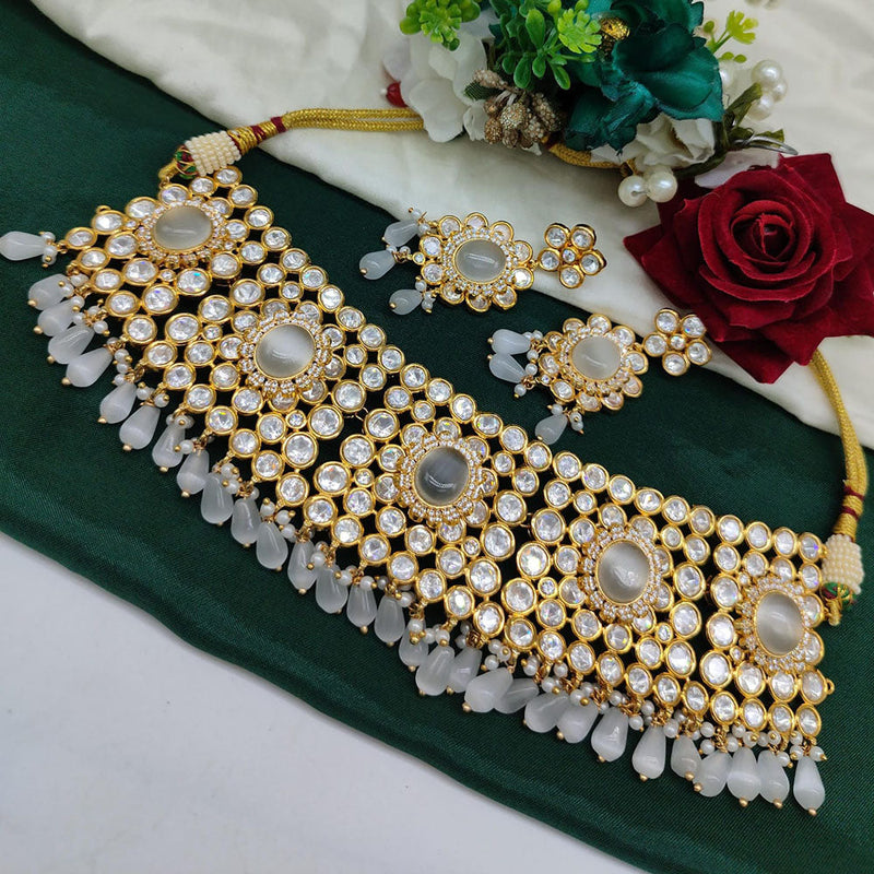 Akruti Collection Gold Plated  Polki Kundan And Beads Choker Necklace Set