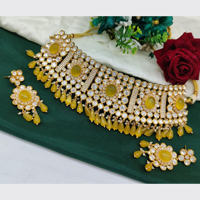 Akruti Collection Gold Plated  Polki Kundan And Beads Choker Necklace Set