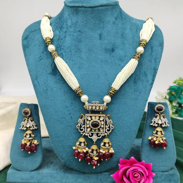 Akruti Collection Gold Plated Kundan Stone And Beads Necklace Set