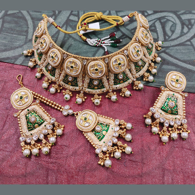 Akruti Collection Gold Plated Pota Stone And Pearls Choker Necklace Set