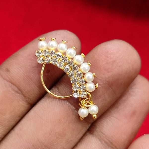 Akruti Collection Gold Plated Austrian Stone And Pearls Nose ring