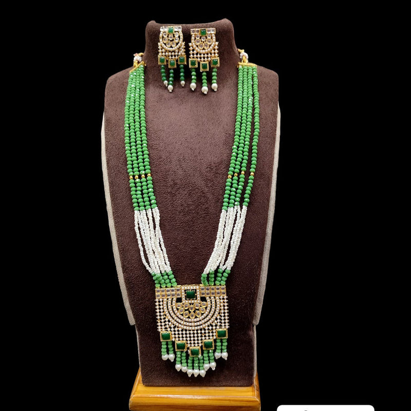 Akruti Collection Gold Plated Kundan Stone And Beads Long Necklace Set