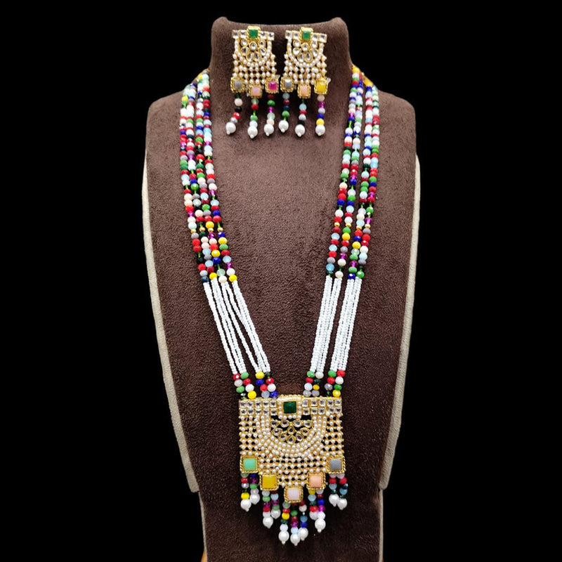 Akruti Collection Gold Plated Kundan Stone And Beads Long Necklace Set