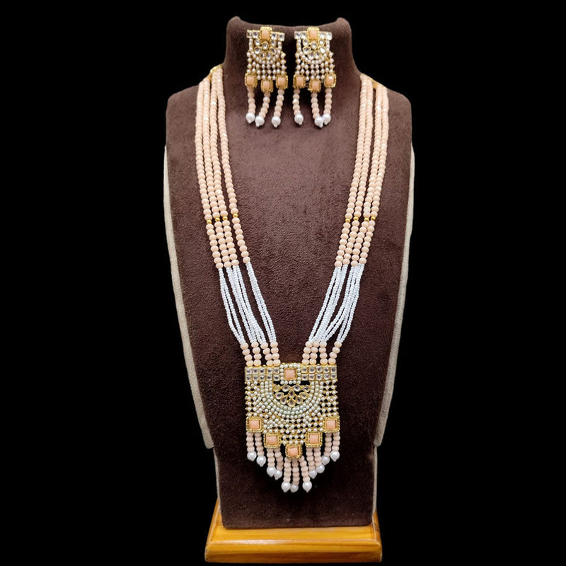 Akruti Collection Gold Plated Kundan Stone And Beads Long Necklace Set