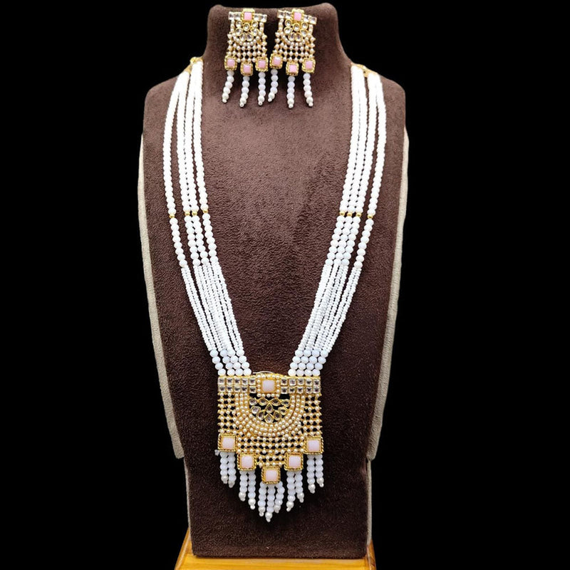 Akruti Collection Gold Plated Kundan Stone And Beads Long Necklace Set