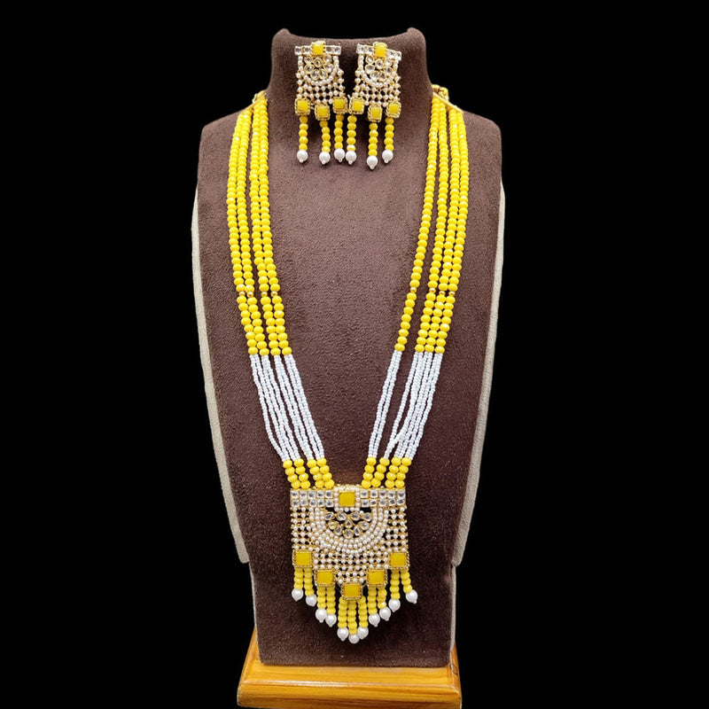 Akruti Collection Gold Plated Kundan Stone And Beads Long Necklace Set