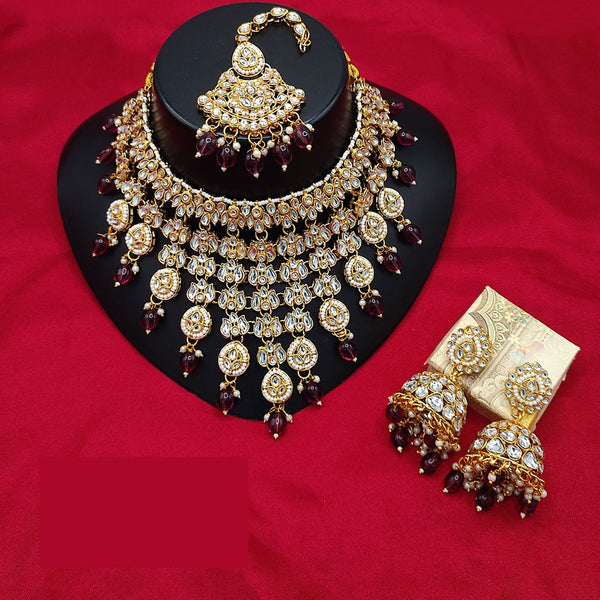 Akruti Collection Gold Plated Kundan Stone And Beads Necklace Set