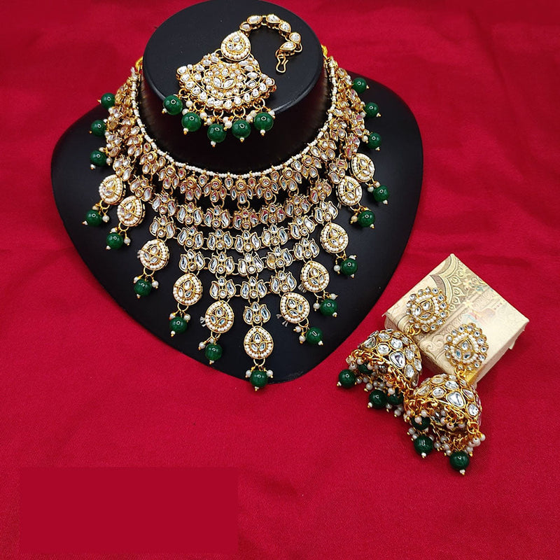 Akruti Collection Gold Plated Kundan Stone And Beads Necklace Set