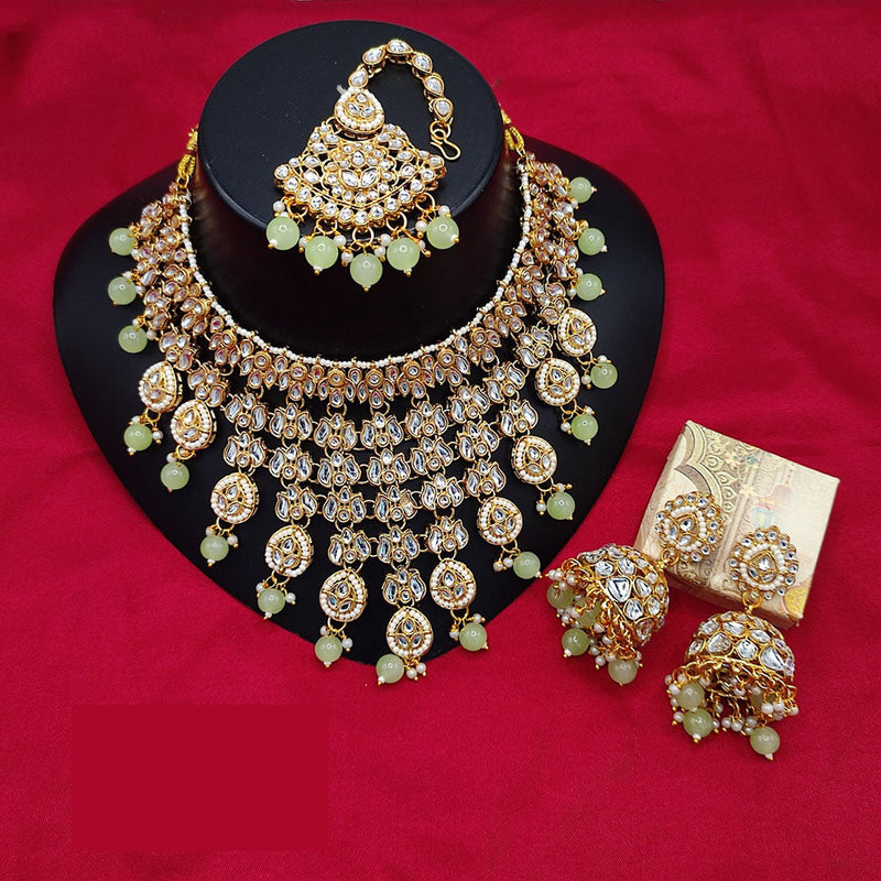 Akruti Collection Gold Plated Kundan Stone And Beads Necklace Set