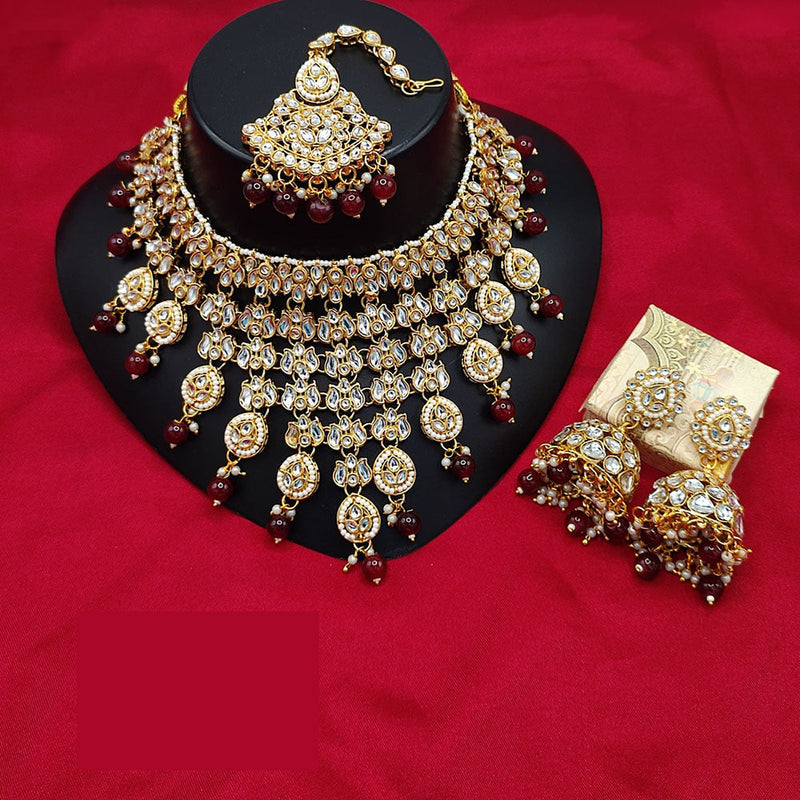 Akruti Collection Gold Plated Kundan Stone And Beads Necklace Set