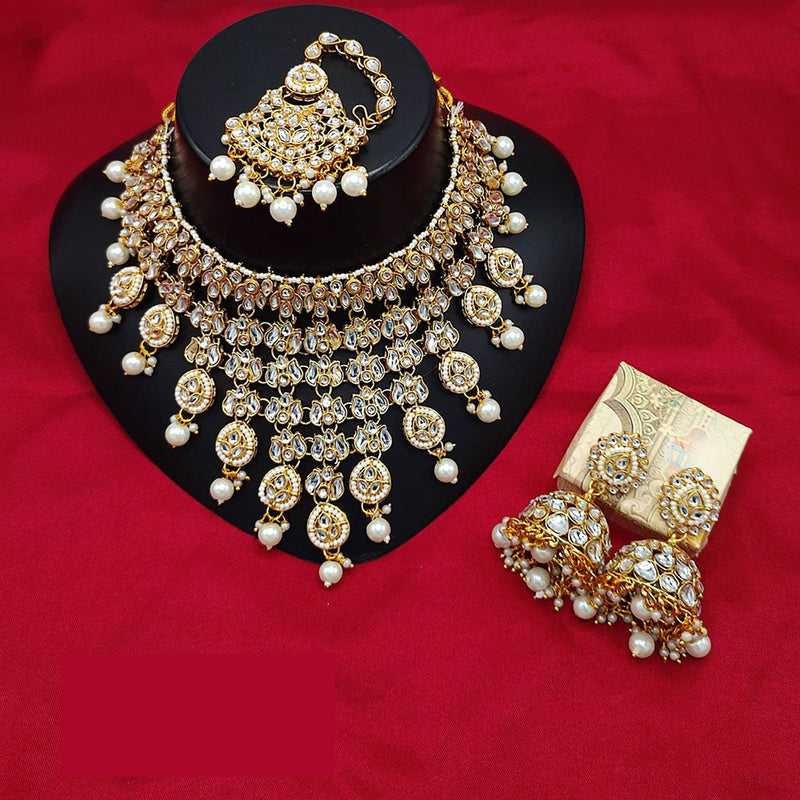 Akruti Collection Gold Plated Kundan Stone And Beads Necklace Set