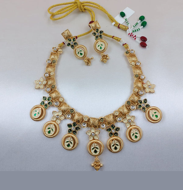 Akruti Collection Gold Plated Pota Stone Necklace Set