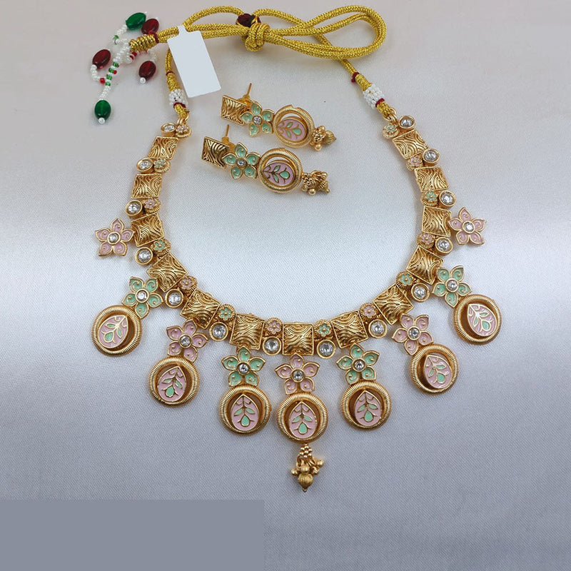 Akruti Collection Gold Plated Pota Stone Necklace Set