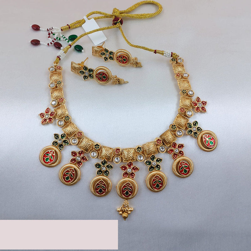 Akruti Collection Gold Plated Pota Stone Necklace Set