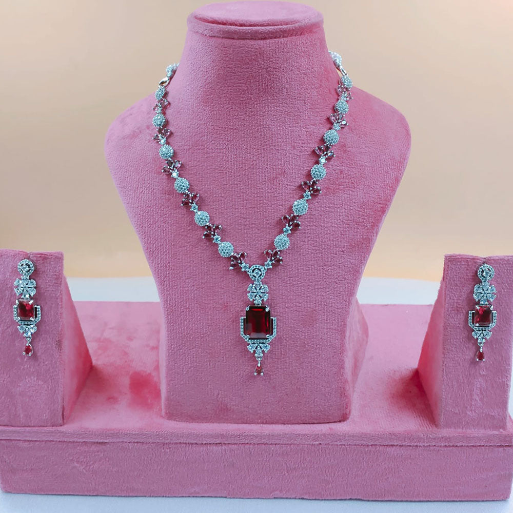 Akruti Collection Silver Plated American Diamond Necklace Set