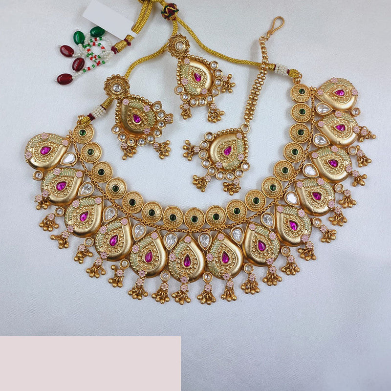 Akruti Collection Gold Plated Pota Stone Necklace Set