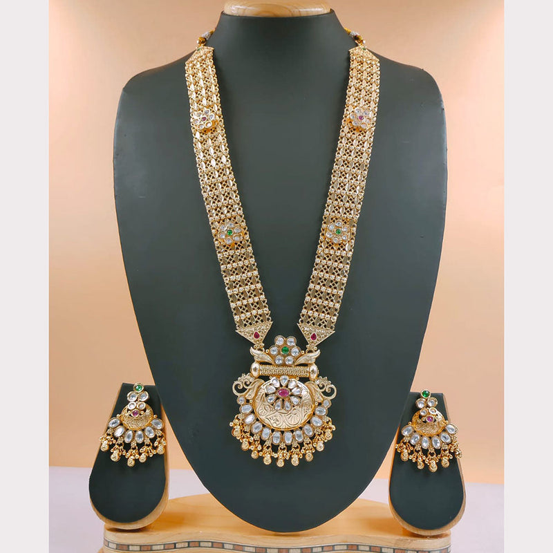 Akruti Collection Gold Plated Crystal Stone Long Necklace Set