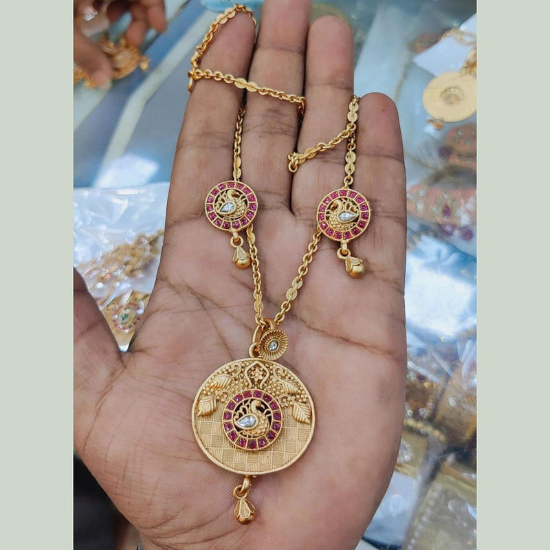 Akruti Collection Gold Plated Pota Stone Chain Pendant Set