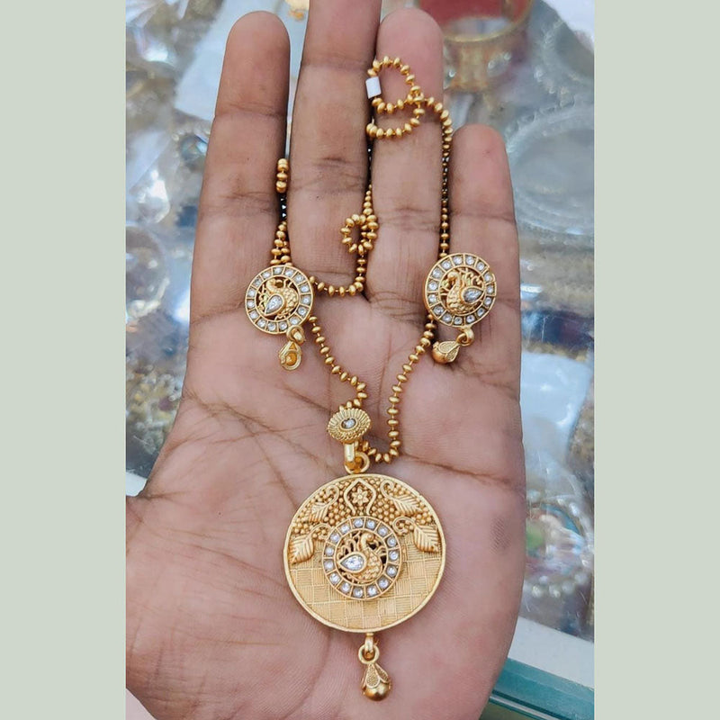 Akruti Collection Gold Plated Pota Stone Chain Pendant Set