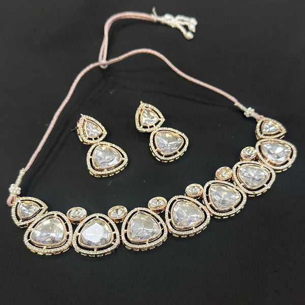 Akruti Collection Rose Gold Plated Kundan Stone Choker Necklace Set