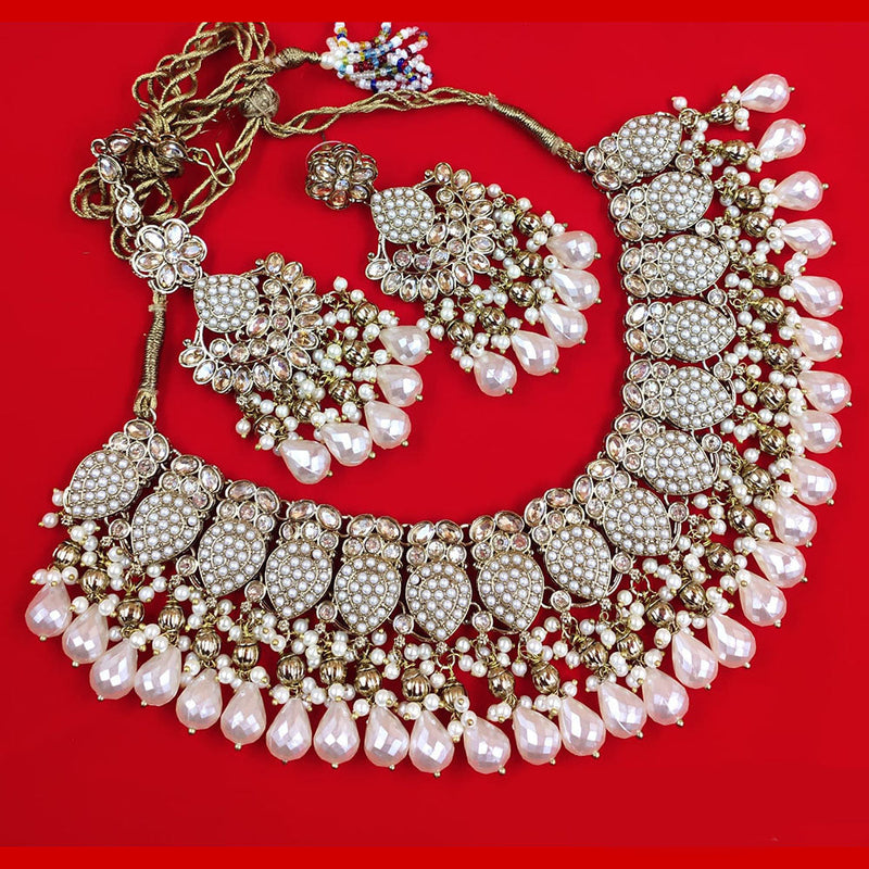 Akruti Collection Gold Plated Crystal Stone Pearls And Beads Necklace Set