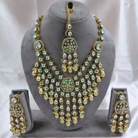 Akruti Collection Gold Plated Kundan Stone Beads And Pearls Meenakari Necklace Set