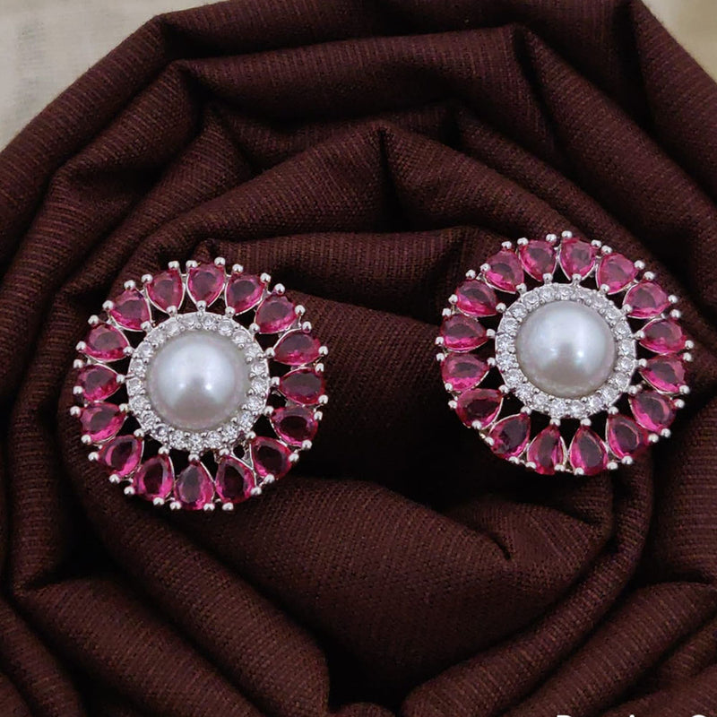 Akruti Collection  Silver Plated AD And Pearl  Stud  Earrings