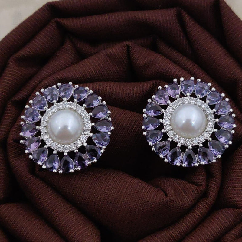 Akruti Collection  Silver Plated AD And Pearl  Stud  Earrings