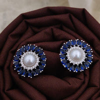 Akruti Collection  Silver Plated AD And Pearl  Stud  Earrings