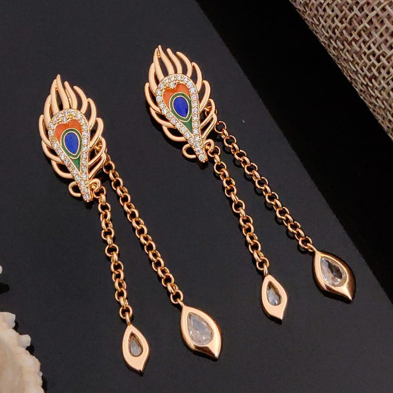 Akruti Collection Rose Gold Plated  Austrian Stone Dangler  Earrings