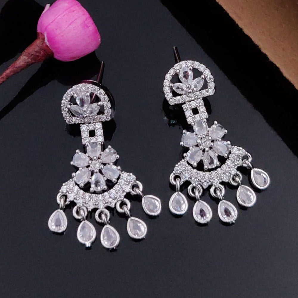 Akruti Collection Silver Plated AD Dangler Earrings