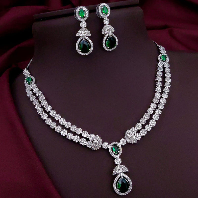 Akruti Collection Silver Plated American Diamond Necklace Set