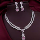 Akruti Collection Silver Plated American Diamond Necklace Set