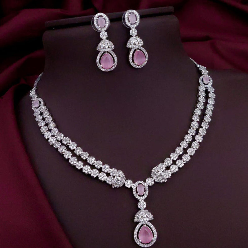 Akruti Collection Silver Plated American Diamond Necklace Set