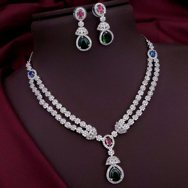 Akruti Collection Silver Plated American Diamond Necklace Set