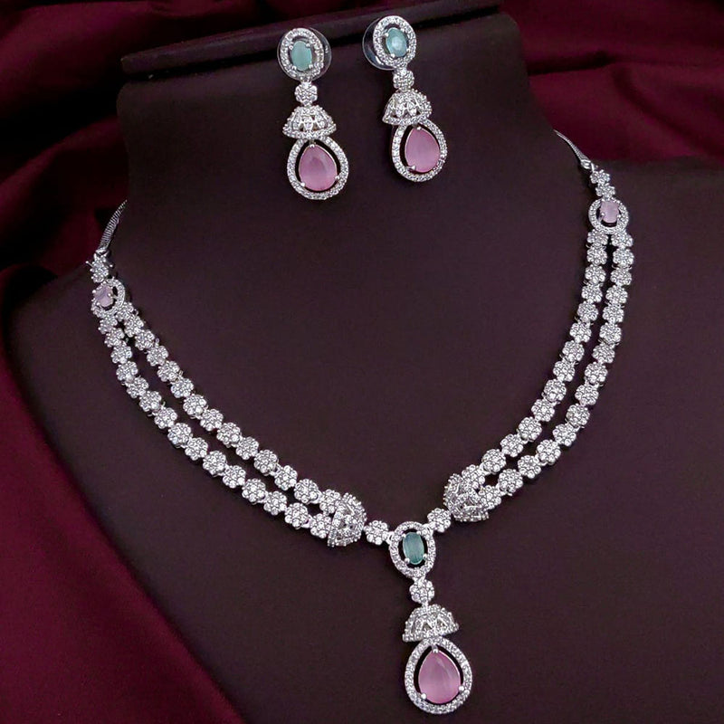 Akruti Collection Silver Plated American Diamond Necklace Set