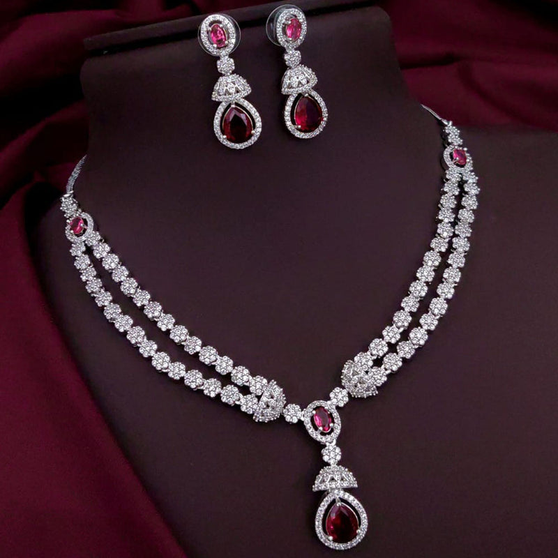 Akruti Collection Silver Plated American Diamond Necklace Set