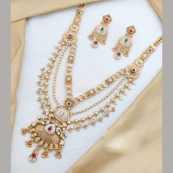 Akruti Collection Gold Plated Kundan Stone And Meenakari Long Necklace Set