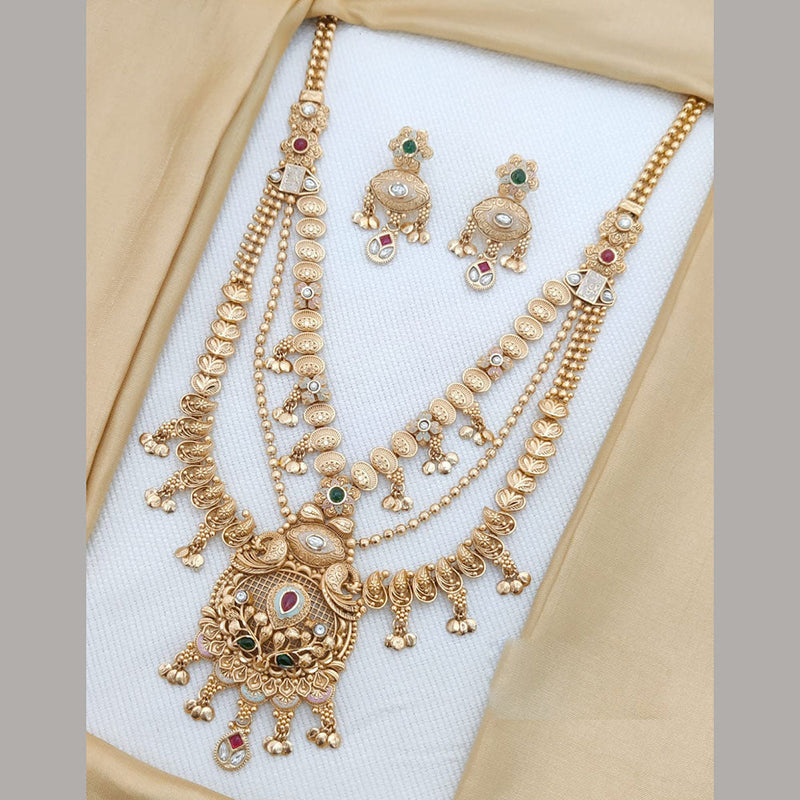 Akruti Collection Gold Plated Kundan Stone And Meenakari Long Necklace Set