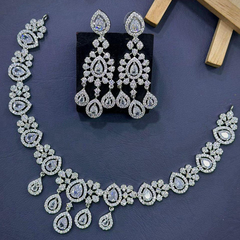 Akruti Collection Silver Plated American Diamond Necklace Set