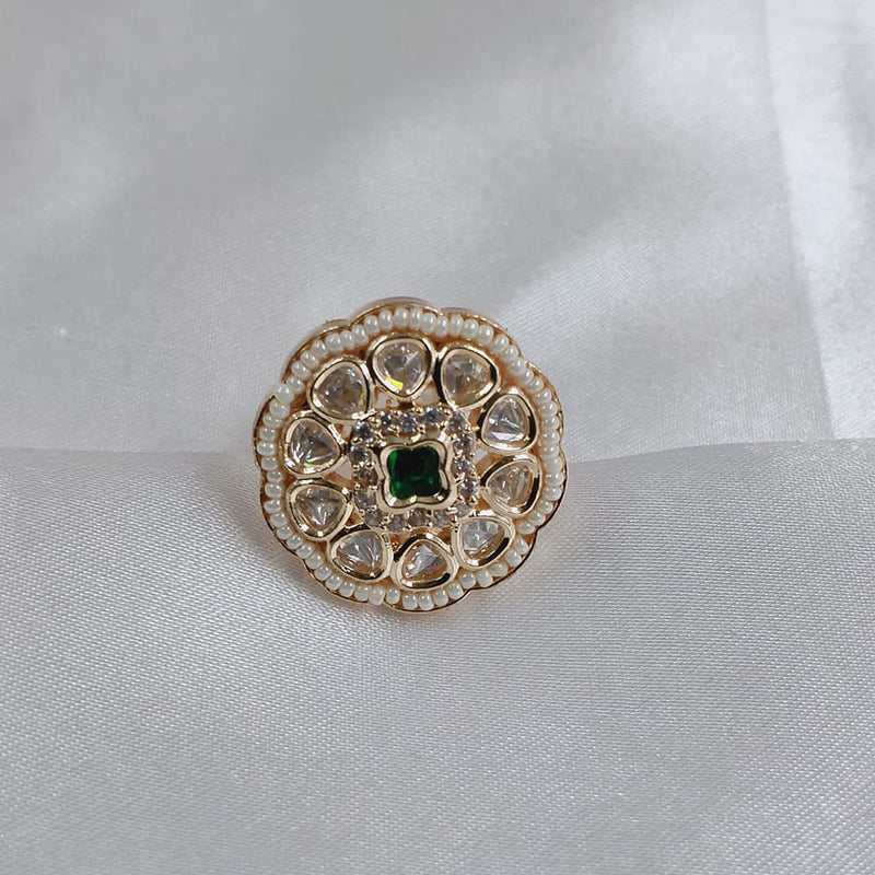 Akruti Collection Gold Plated Kundan Stone And Pearls Ring