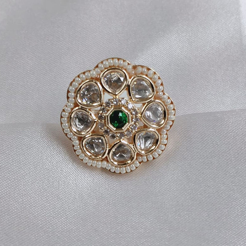 Akruti Collection Gold Plated Kundan Stone And Pearls Ring