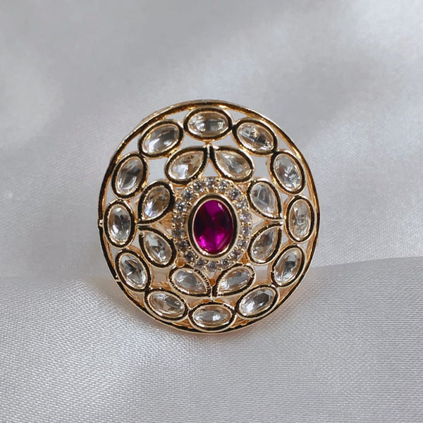 Akruti Collection Gold Plated Kundan Stone Ring