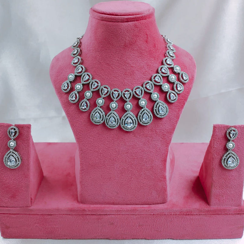 Akruti Collection Silver Plated American Diamond Necklace Set