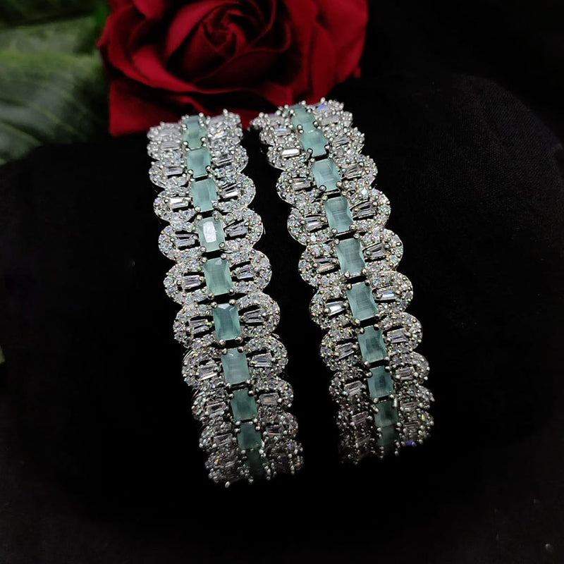 Akruti Collection Silver Plated American Diamond Bangles Set