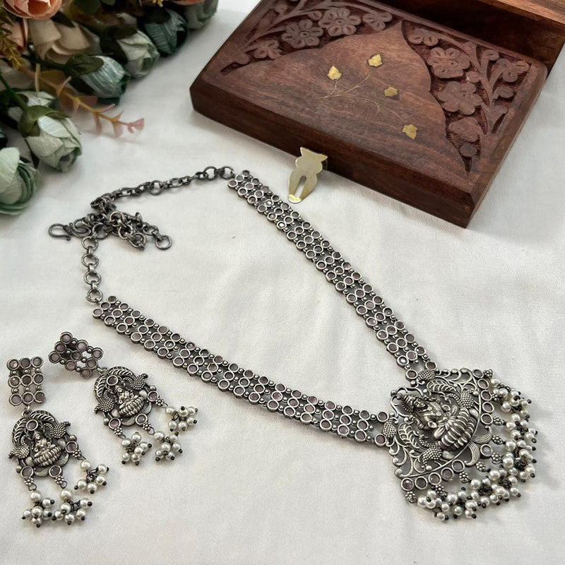 Akruti Collection Oxidised Plated Pota Stone Necklace Set