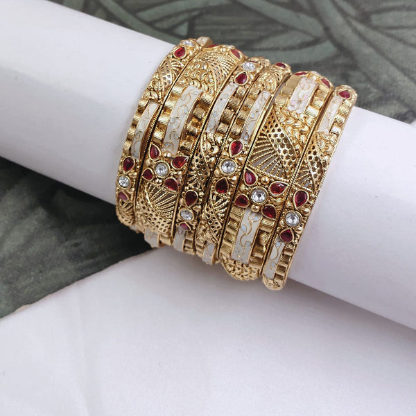 Akruti Collection Gold Plated Pota Stone Bangle Set